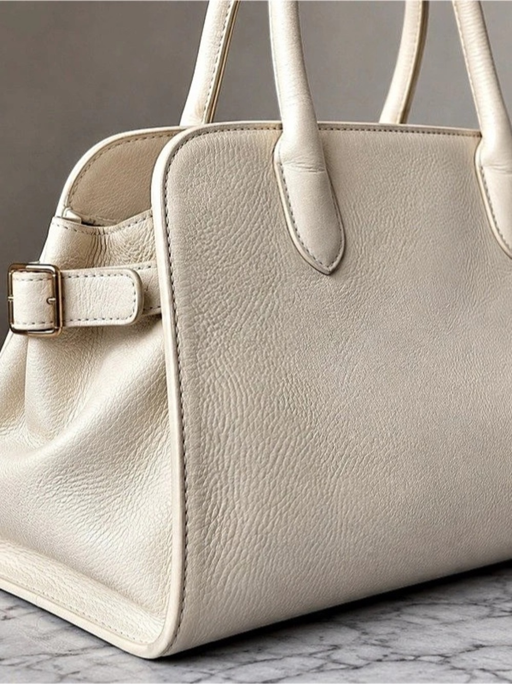 Margot Large Cream Genuine Leather Margaux Style Satchel Tote Bag 16” - Picture 3 of 6